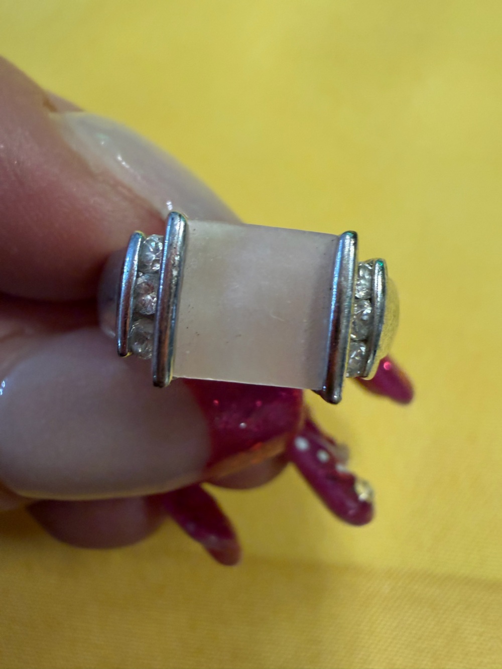 Park Lane Silver-Tone White Rectangle Statement Ring – Size 6